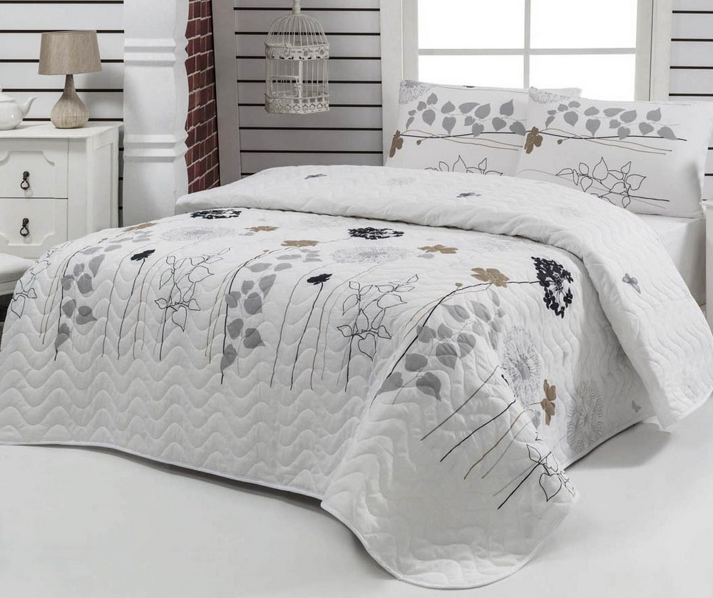 

Покрывало стеганое Eponj Home Atlantis Beyaz 160х220 с наволочкой 50х70