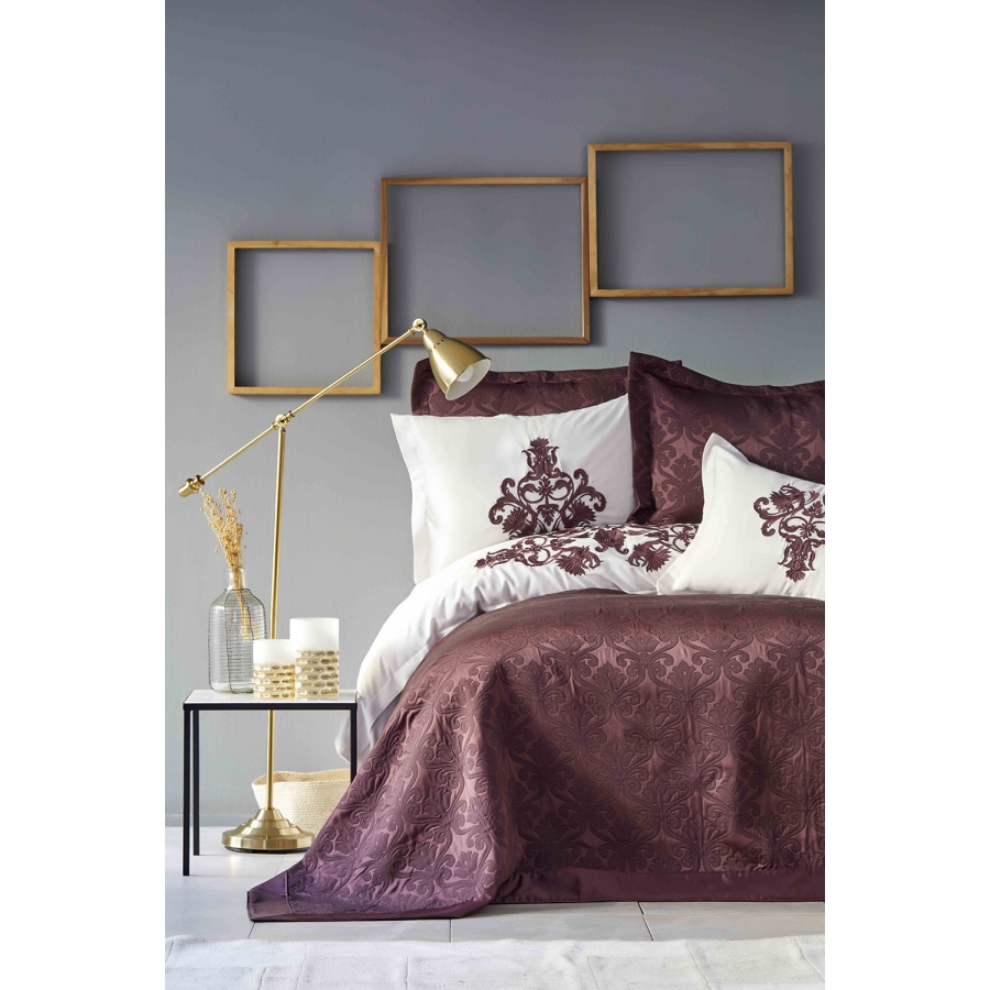 

Набор постельное белье с покрывалом Karaca Home - Diana bordo 2019-2 бордовый евро