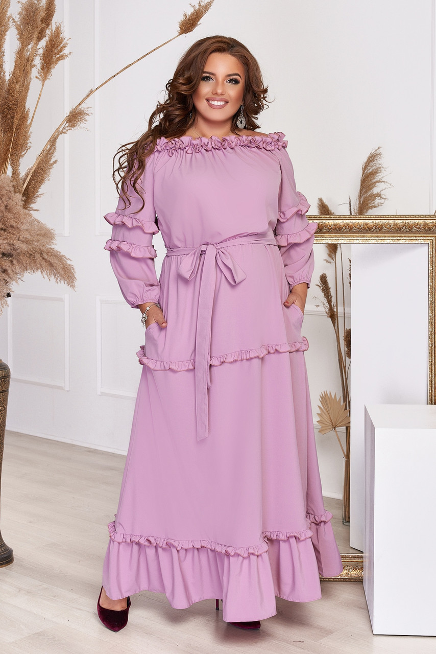 

Платье женское летнее большого размера с оборками So StyleM - Пудровый 1301-2, Платье женское летнее большого размера с оборками So StyleM 48-50 Пудровый 1301-2