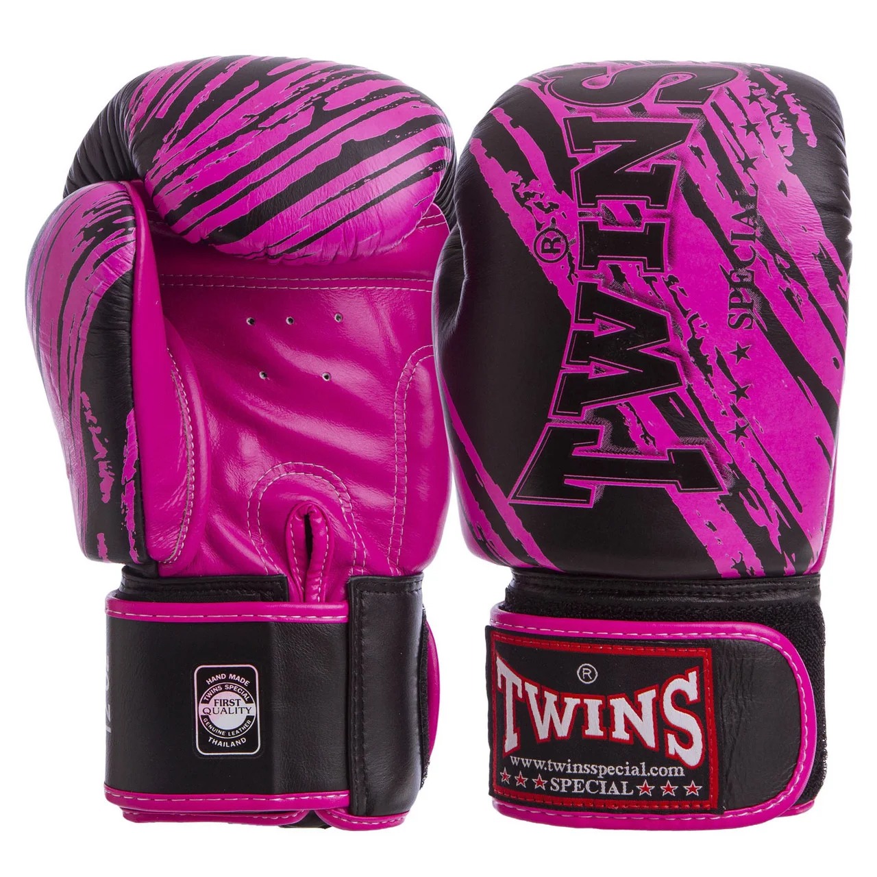 

Перчатки боксерские кожаные на липучке TWINS 12 oz черно-розовые FBGV-TW2PK