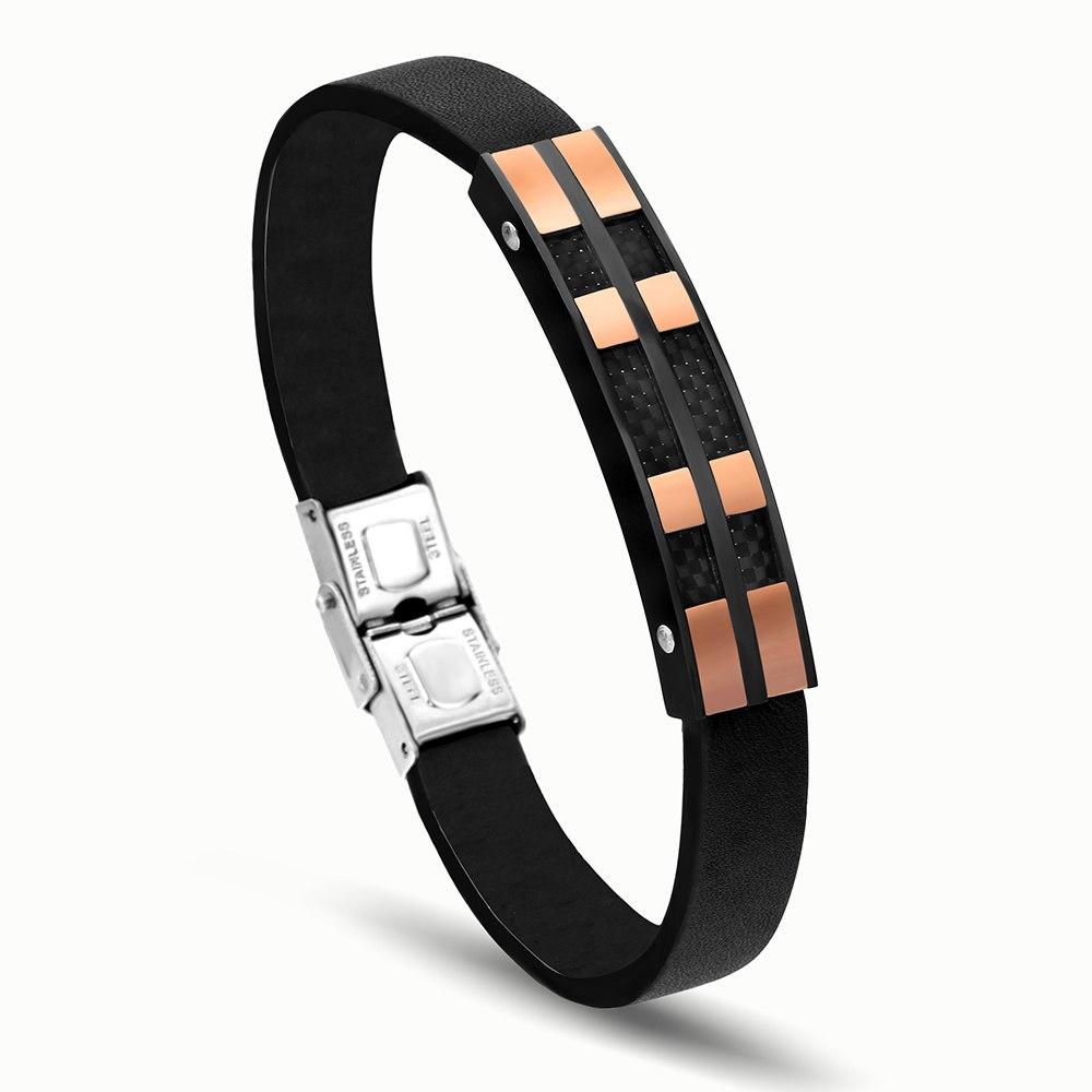 

Мужской кожаный браслет Amsterdam Rose Gold Collection с вставкой из ювелирной стали и позолоты