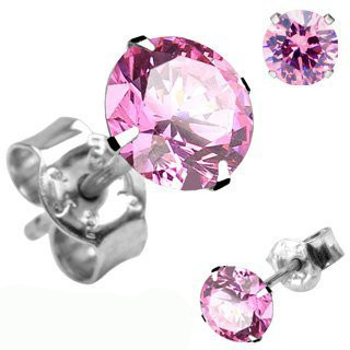 

Женские серьги пусеты серебро 925 пробы вставка цирконий pink 6мм