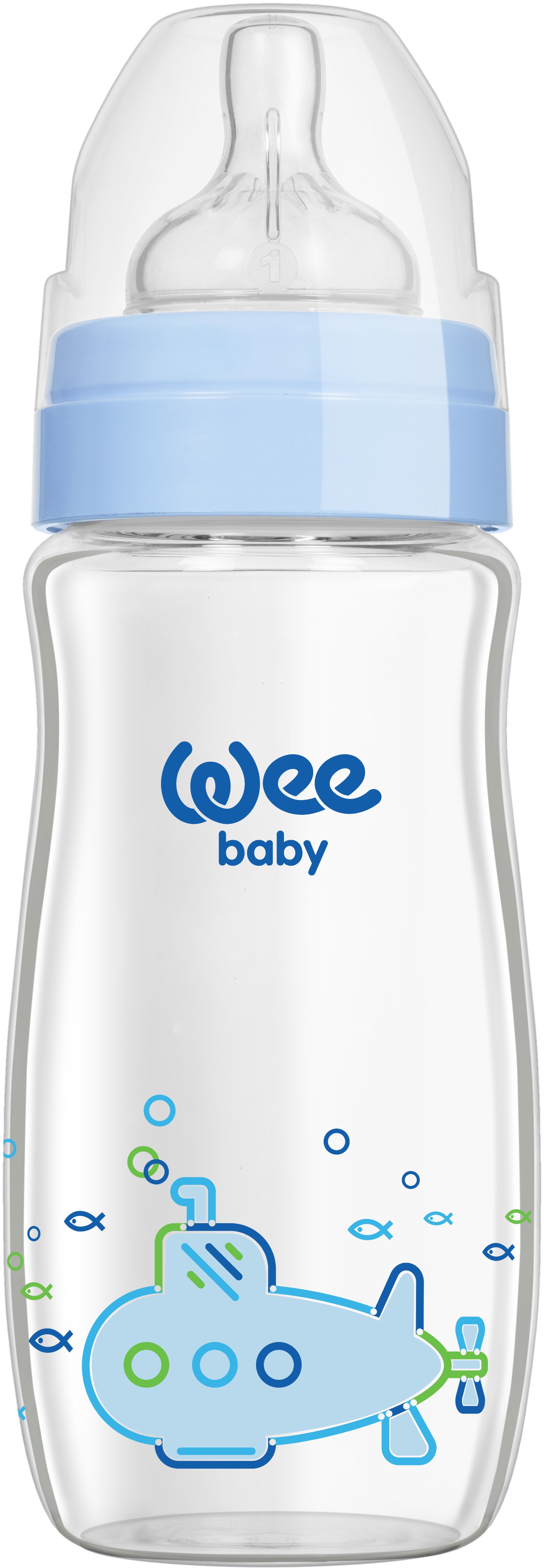

Бутылочка для кормления Wee baby Classic Plus из термостойкого стекла с рисунком от 0 до 6 месяцев 280 мл Синяя (141-blue)