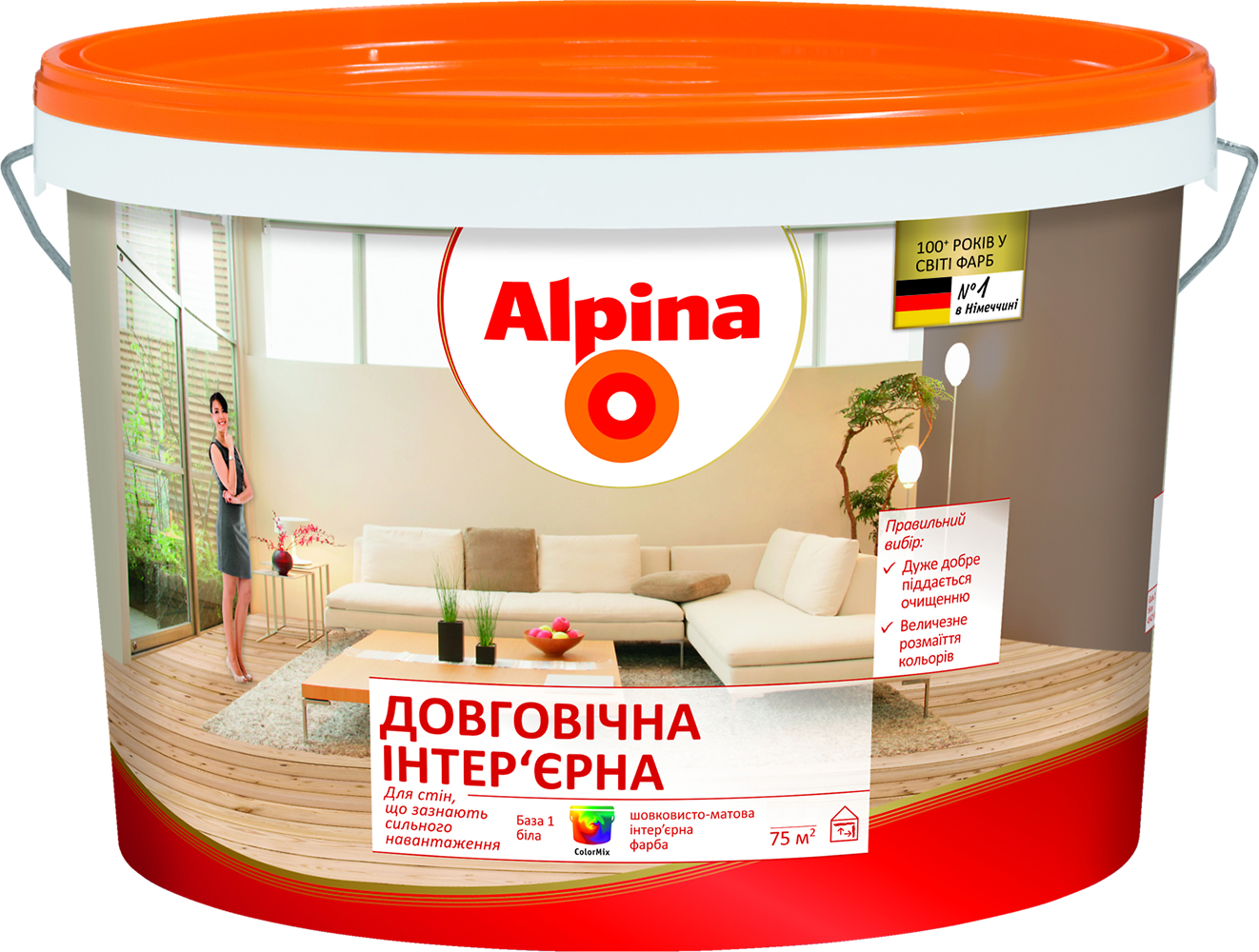 

Краска интерьерная Alpina B1 долговечная 10 л Белая (536079)