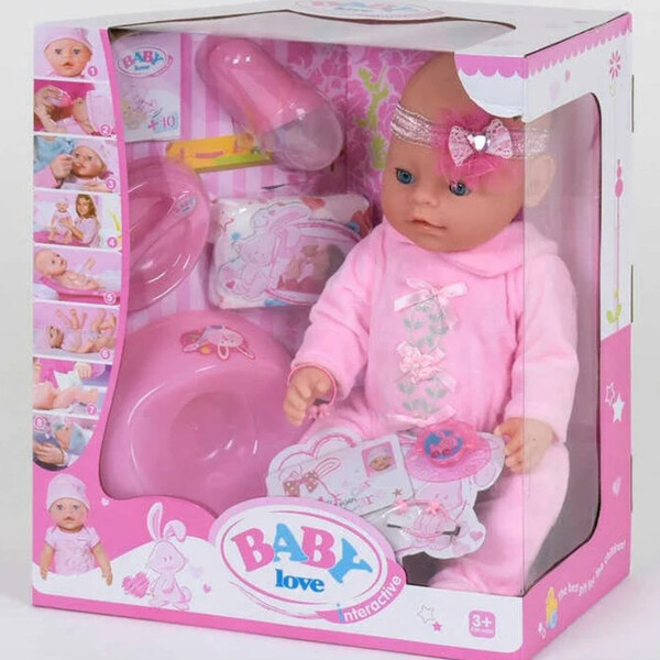 

Пупс интерактивный Baby Love No023A для девочки 42 см 8 функций с аксессуарами