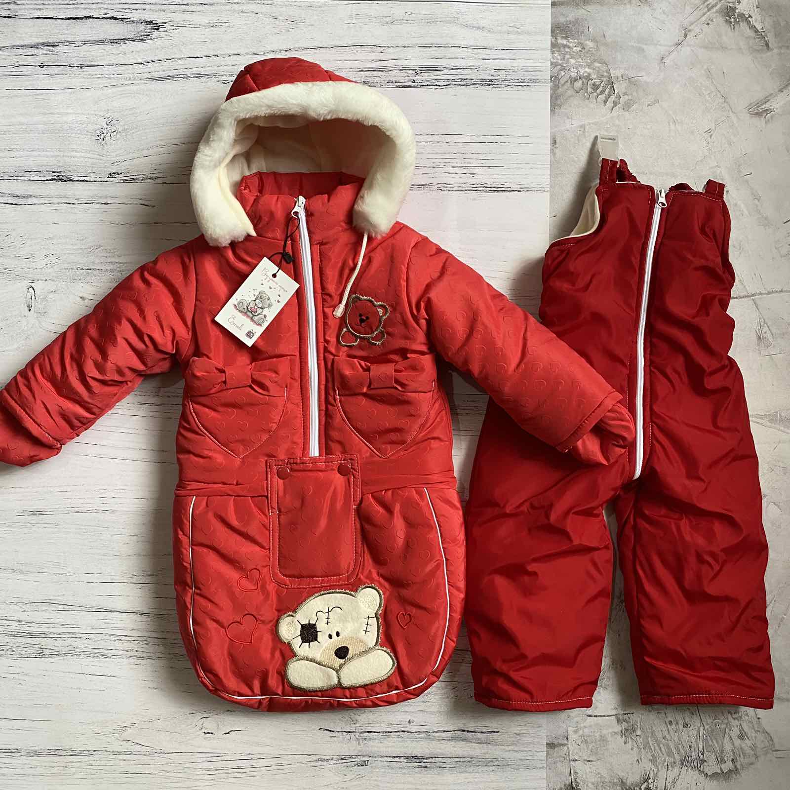 

Зимний детский теплый комбинезон-трансформер 3в1 Best for kids на овчине: курточка, конверт для ног, полукомбинезон красный 68см