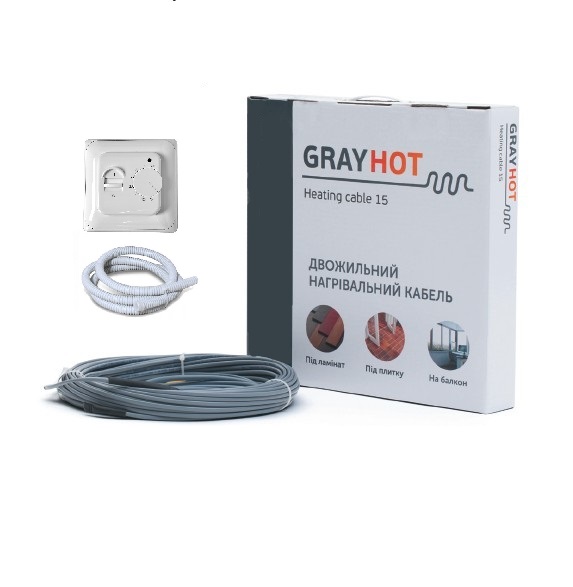 

Тепла підлога нагрівальний двожильний кабель Gray Hot Heating 23м. 345Вт в комплекті з терморегулятором (VIT00516)