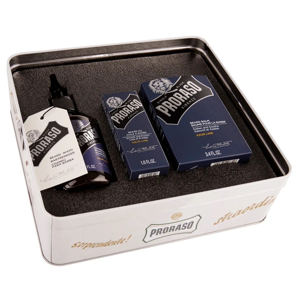 Proraso Azur Lime Beard Kit (balm/100ml + shmp/200ml + oil/30ml) - Set