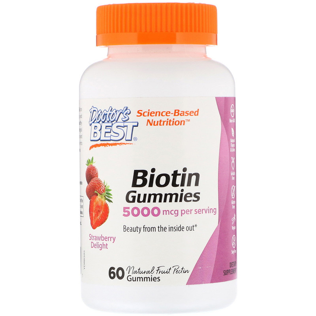 

Витамины Doctor's Best Биотин Biotin Gummies со Вкусом Клубники 5000 мкг 60 желейных конфет