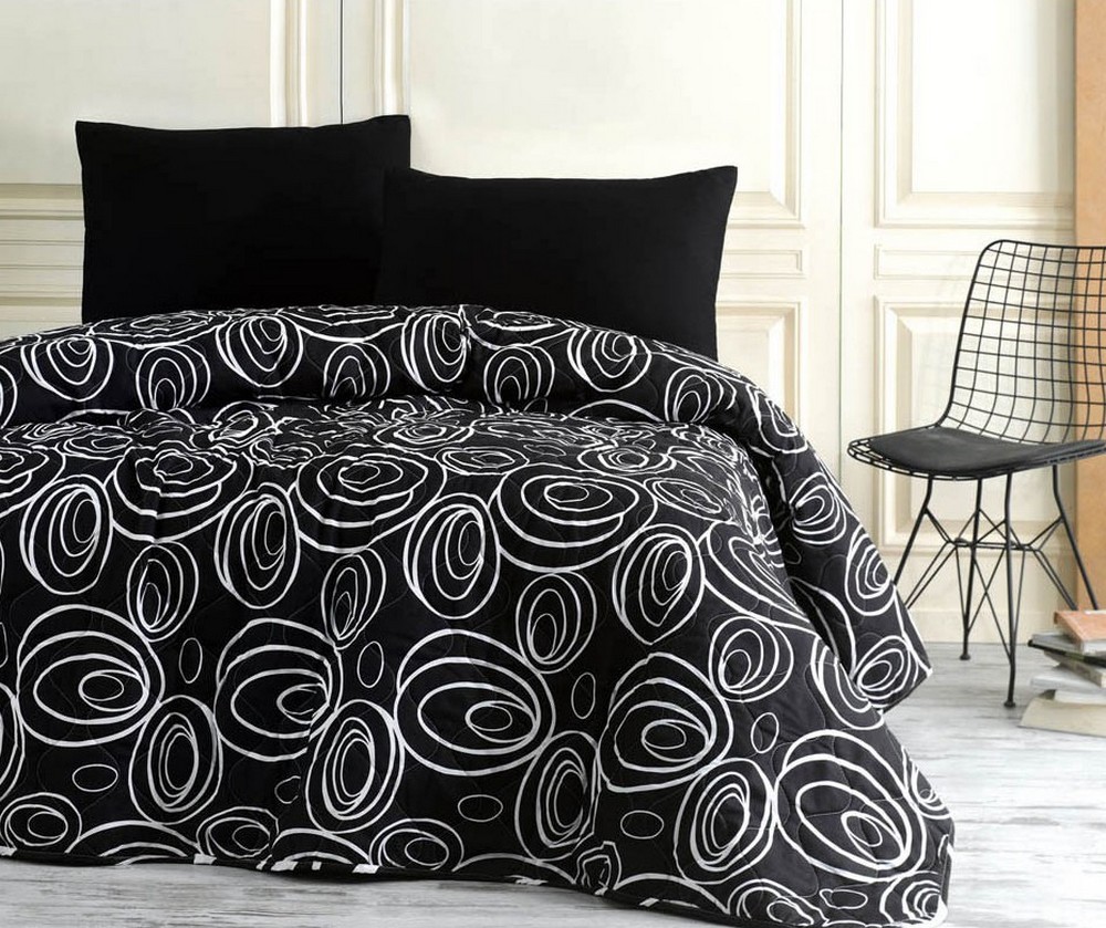 

Покрывало стеганое Eponj Home B&W Ring 160х220 с наволочкой 50х70