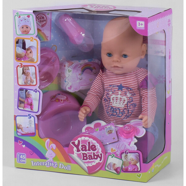 

Пупс интерактивный Yale Baby No010C для девочки 45 см 8 функций с аксессуарами
