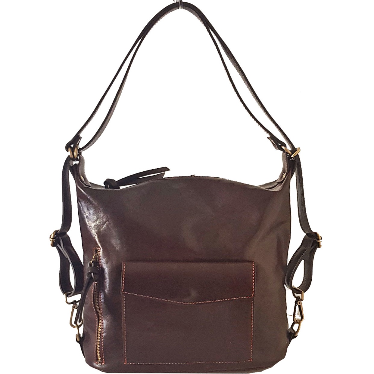 

Женская Кожаная Сумка/Рюкзак Bottega Carele Maxi BC249 dark-brown