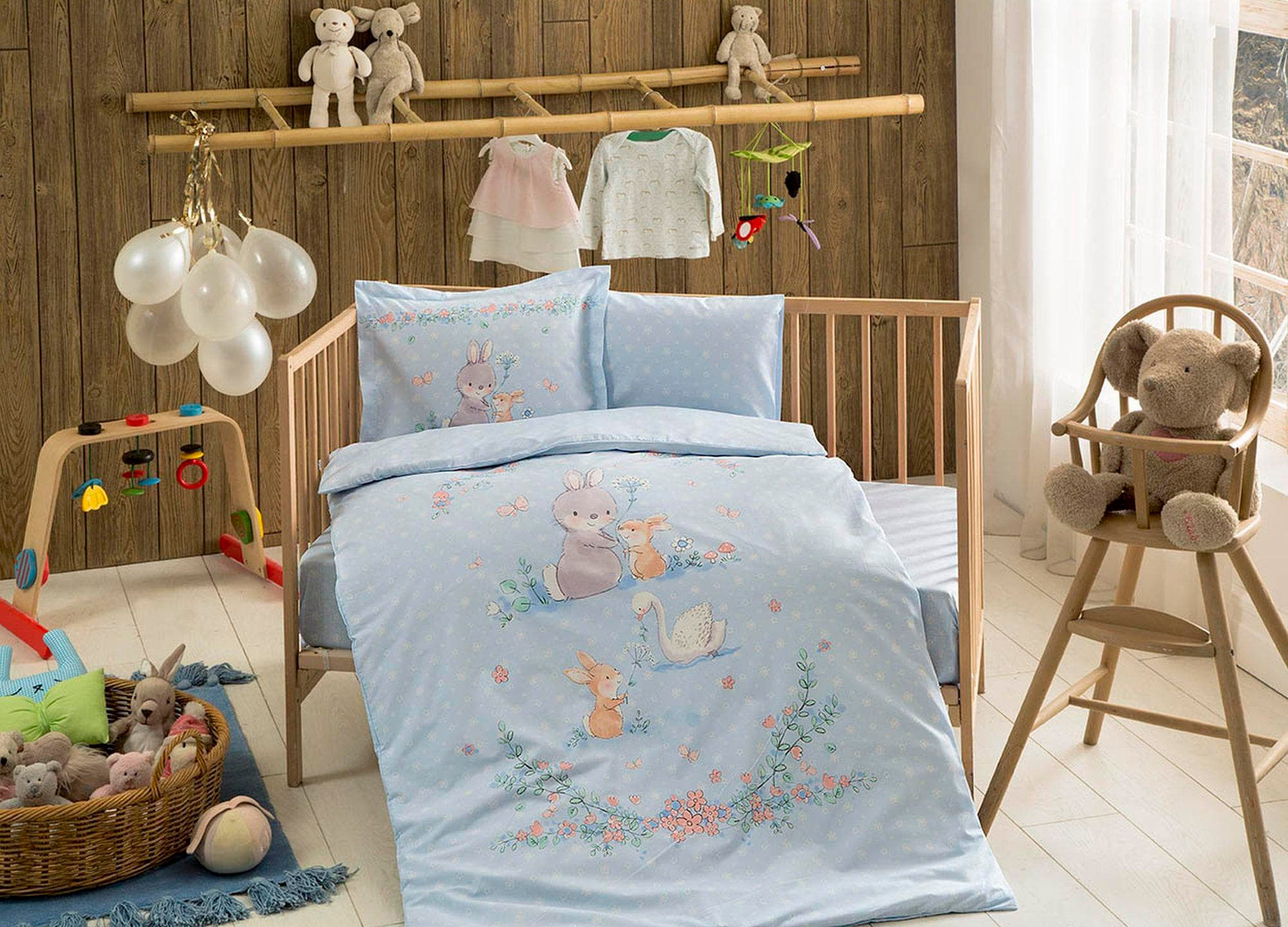 

Комплект постельного белья TAC Ранфорс Organik Happy Bunny mavi 100x150 см
