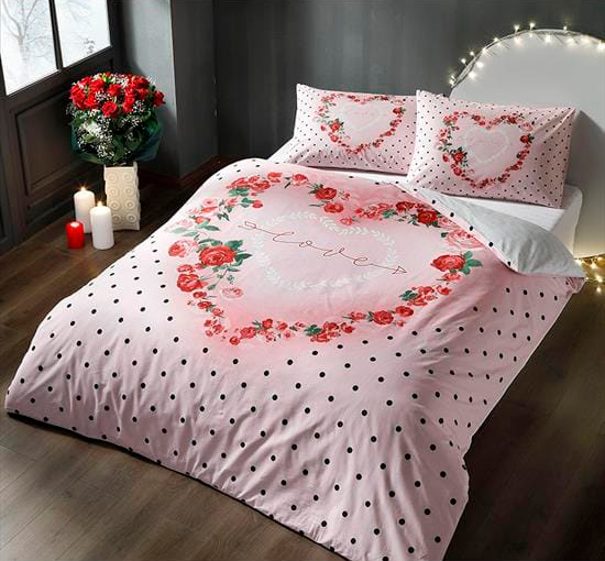 

Комплект постельного белья TAC Ранфорс Lover V01 pembe 200x220 см
