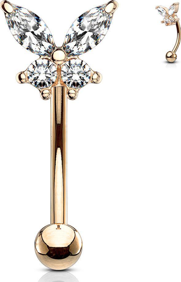 

Женская серьга для пирсинга брови и пупка из стали с фианитами в форме бабочки PiercedFish ESC10 (Розовое золото)