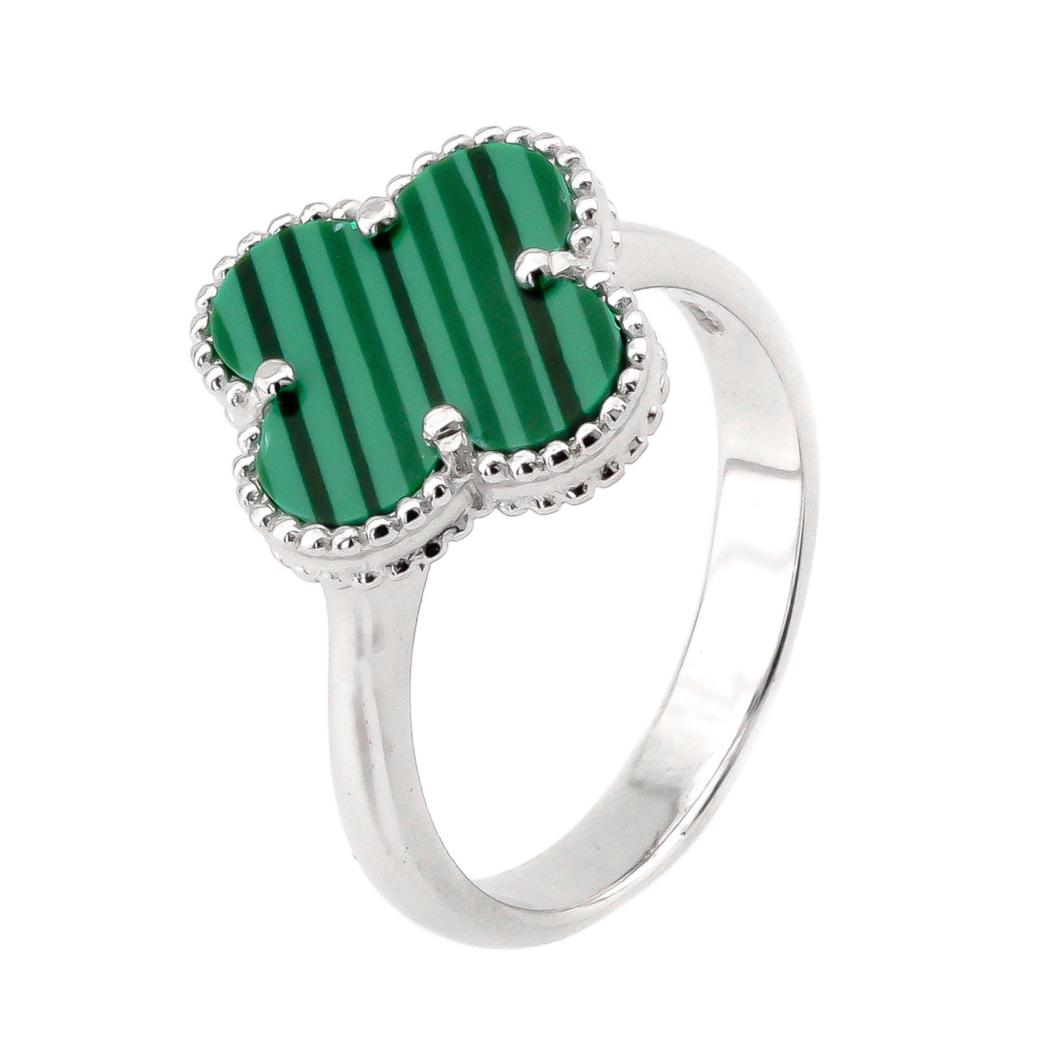 

Серебряное кольцо Клевер с им. малахита K11966 Диамант, 16 размер