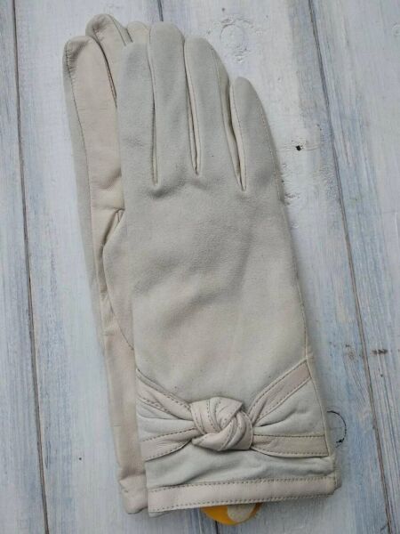 

Перчатки женские кремовые комбинированные кожа+замша 718s3 L Shust Gloves