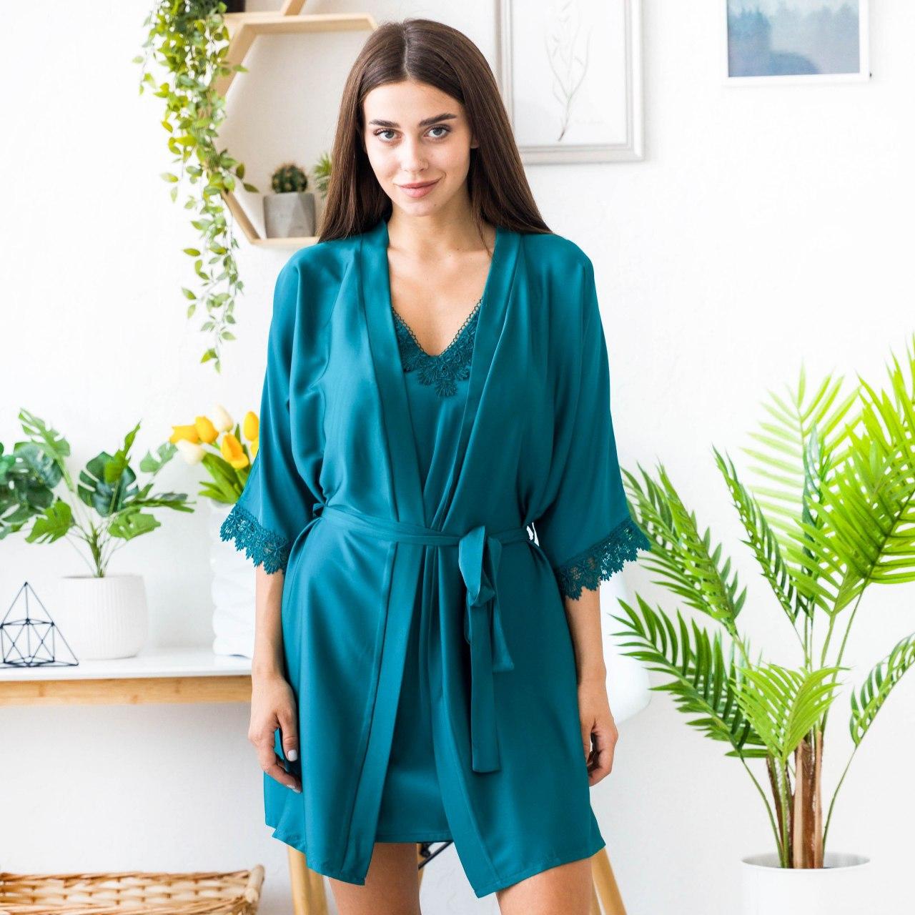 Женский халат шелк Армани с кружевом Изумруд Mito Melisa M от продавца ...