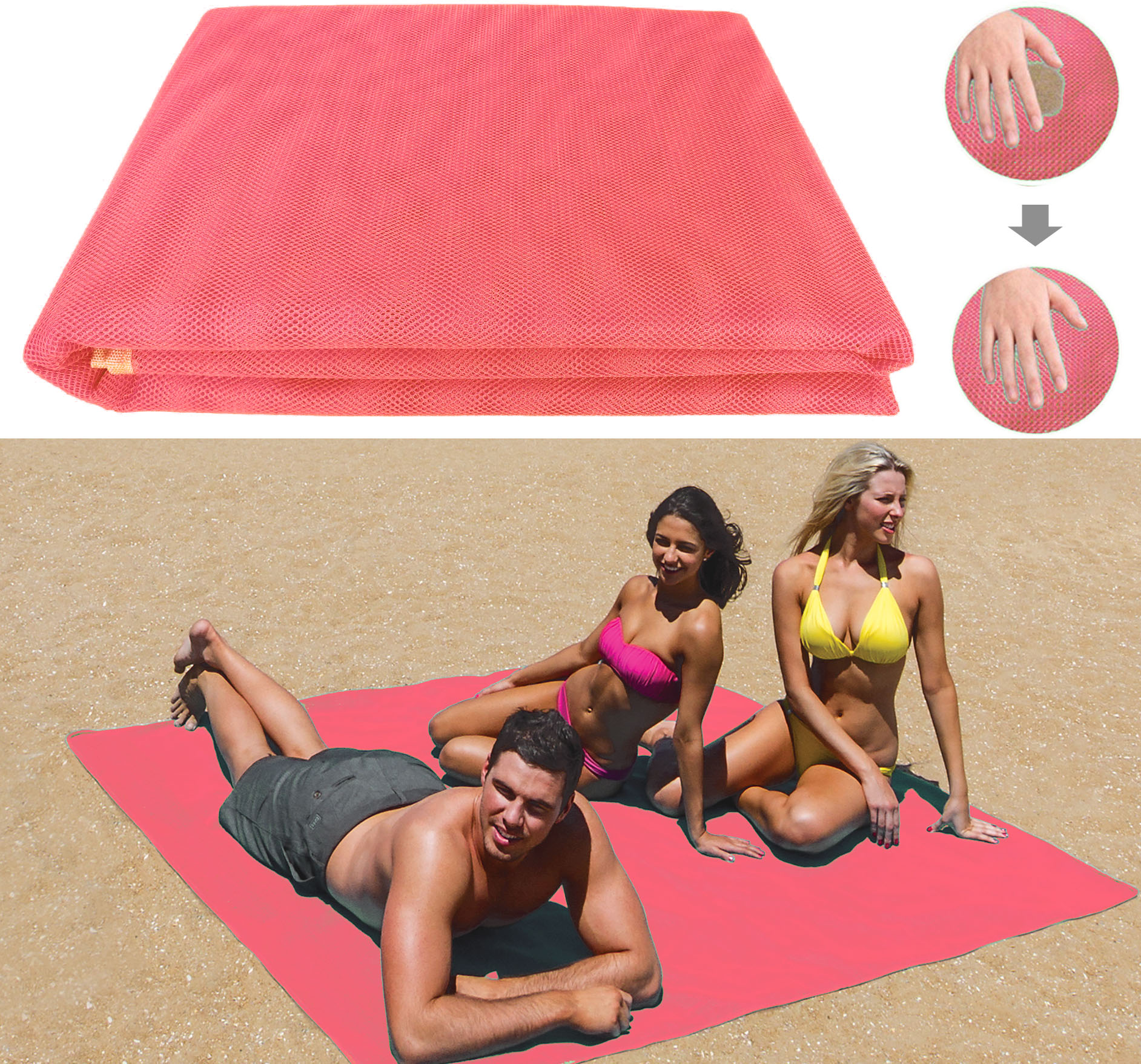 

Пляжная подстилка покрывало анти-песок Sand Free Beach Mat для моря и пикника 200x150 см Pink