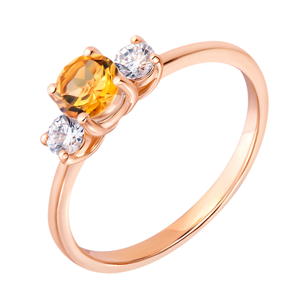 

Кольцо из красного золота с цитрином и цирконием 000140768 18 размера