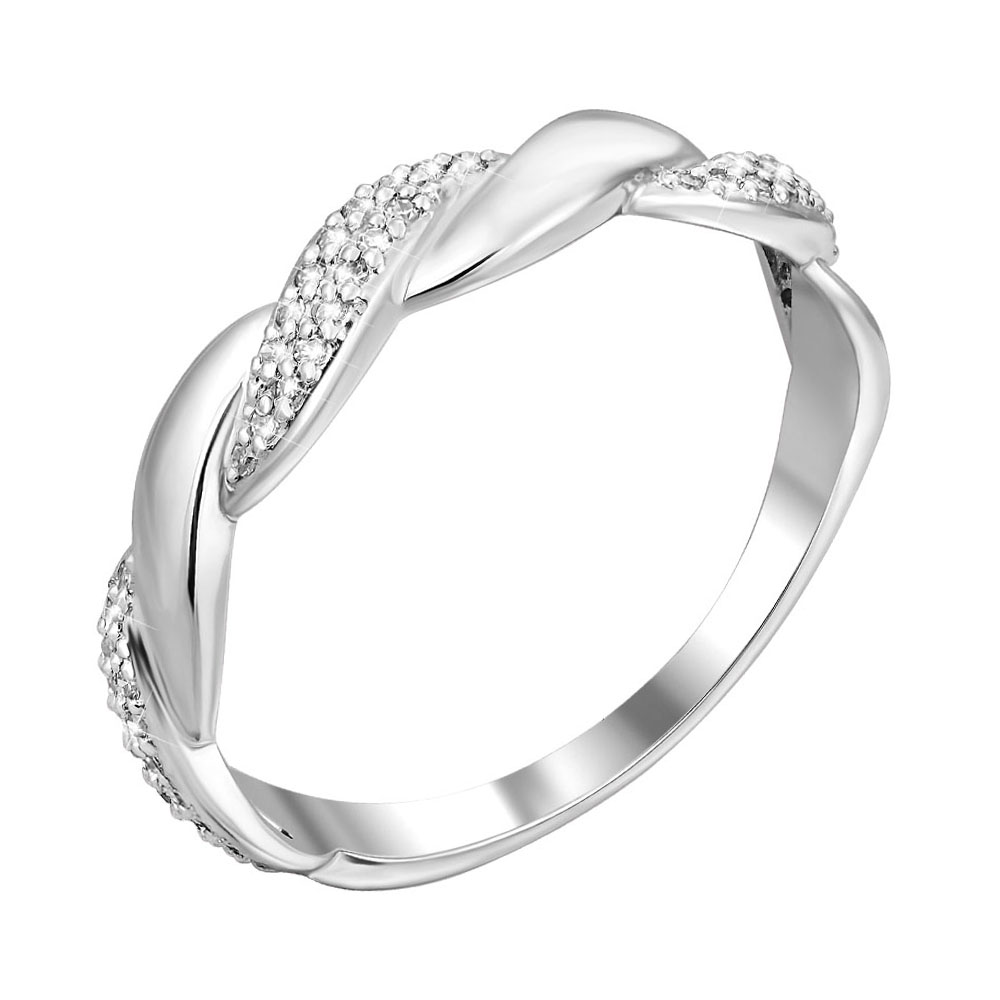 

Кольцо из белого золота с бриллиантами и имитацией плетения 000140671 17 размера