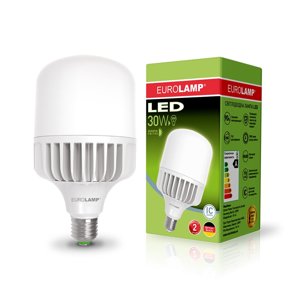 

Светодиодная лампа (LED) Eurolamp 30W Е27 6500K (LED-HP-30276)
