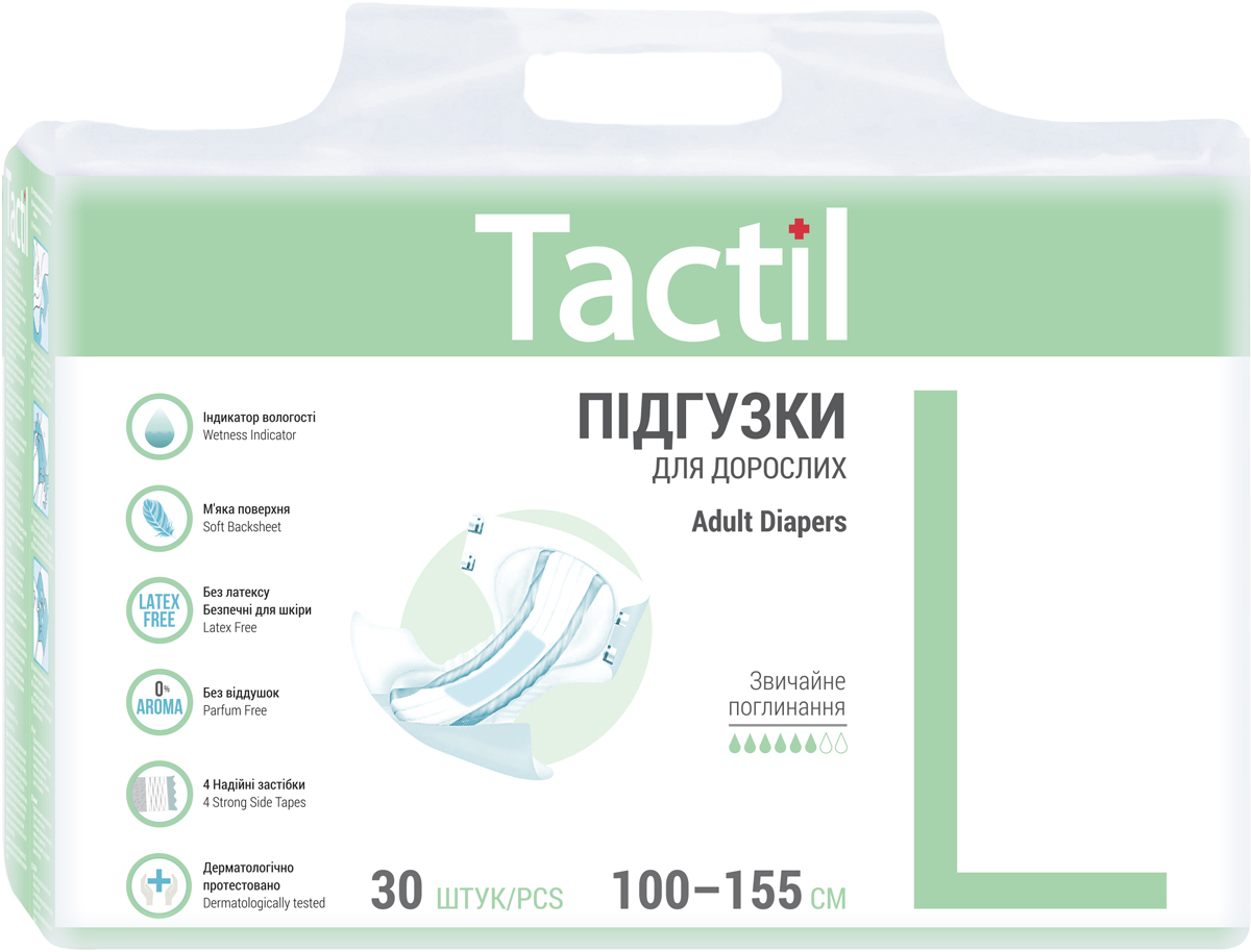 Акція на Подгузники для взрослых Tactil L 100-155 см 30 шт (4820183970220) від Rozetka UA