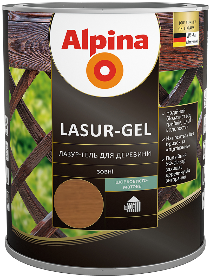 

Лазурь-гель для древесины Alpina шелковисто-матовый 2.5 л Кедр (948103812)