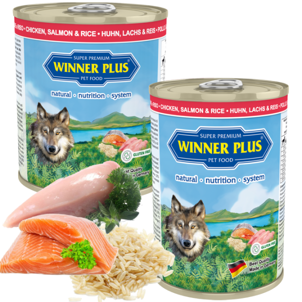 

Консервы для собак с цыпленком, лососем и рисом Winner Plus SUPER PREMIUM MENU (100038-2) 800г