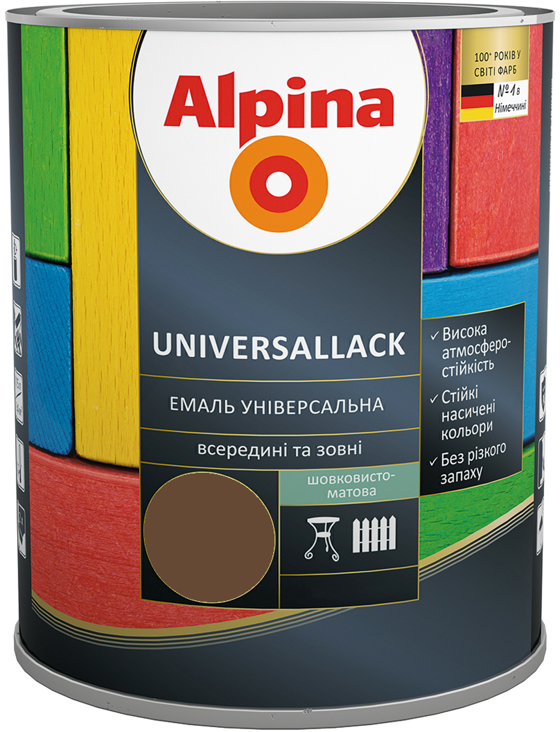 

Эмаль Alpina Universallack Шелковисто-матовая 0.75 л Темно-коричневая (948103746)