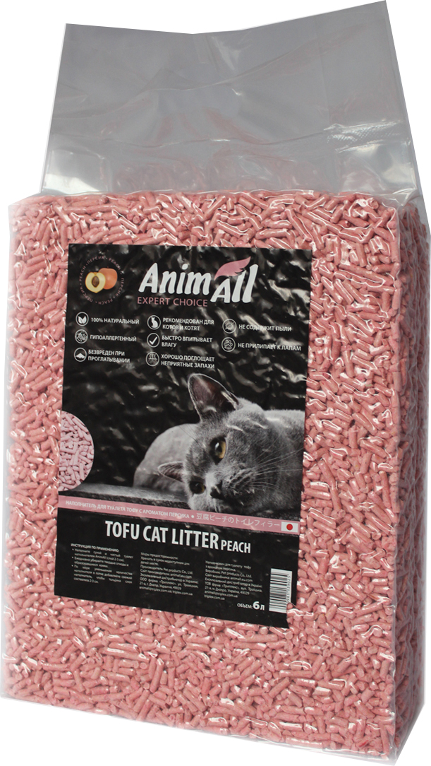 

Наполнитель для кошачьего туалета AnimAll Тофу с ароматом персика Соевый комкующий 2.6 кг (6 л) (2000981139025)