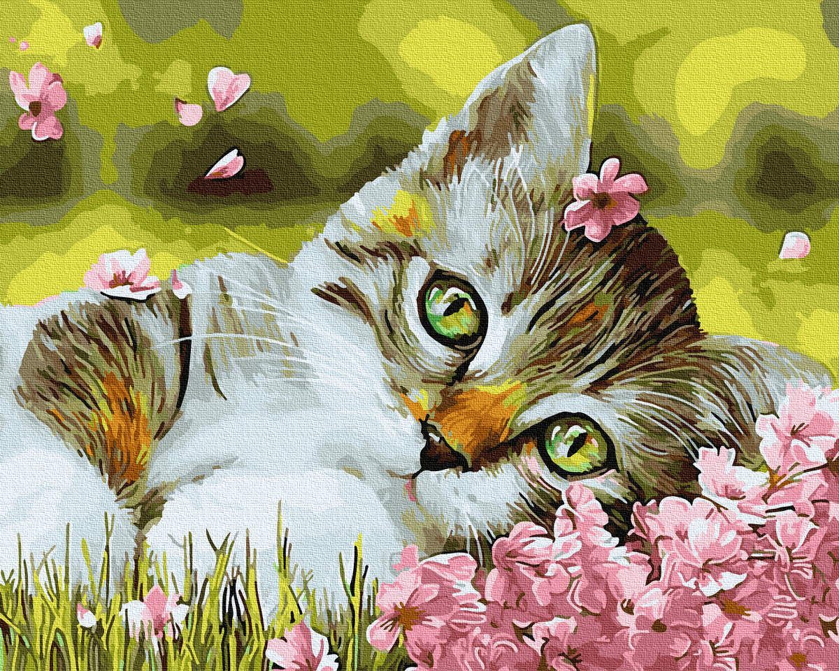 

Картина по номерам Rainbow Art Котенок в цветочках 40*50 см (без коробки) арт.BK-GX34634