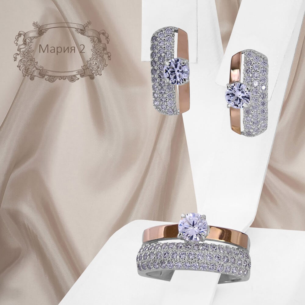 

Женский набор украшений из серебра 925 пробы с золотыми пластинами 375 пробы и белыми фианитами "Мария 2" 19 размер кольца