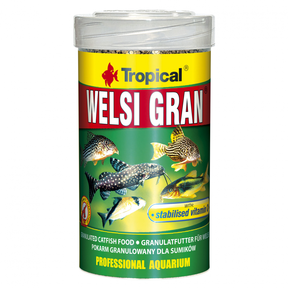 

Корм для донных аквариумных рыб (сомов) Tropical Welsi Gran в гранулах 250 мл