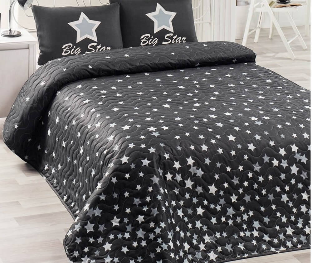 

Покрывало стеганое Eponj Home White Star Siyah 160х220 с наволочкой 50х70