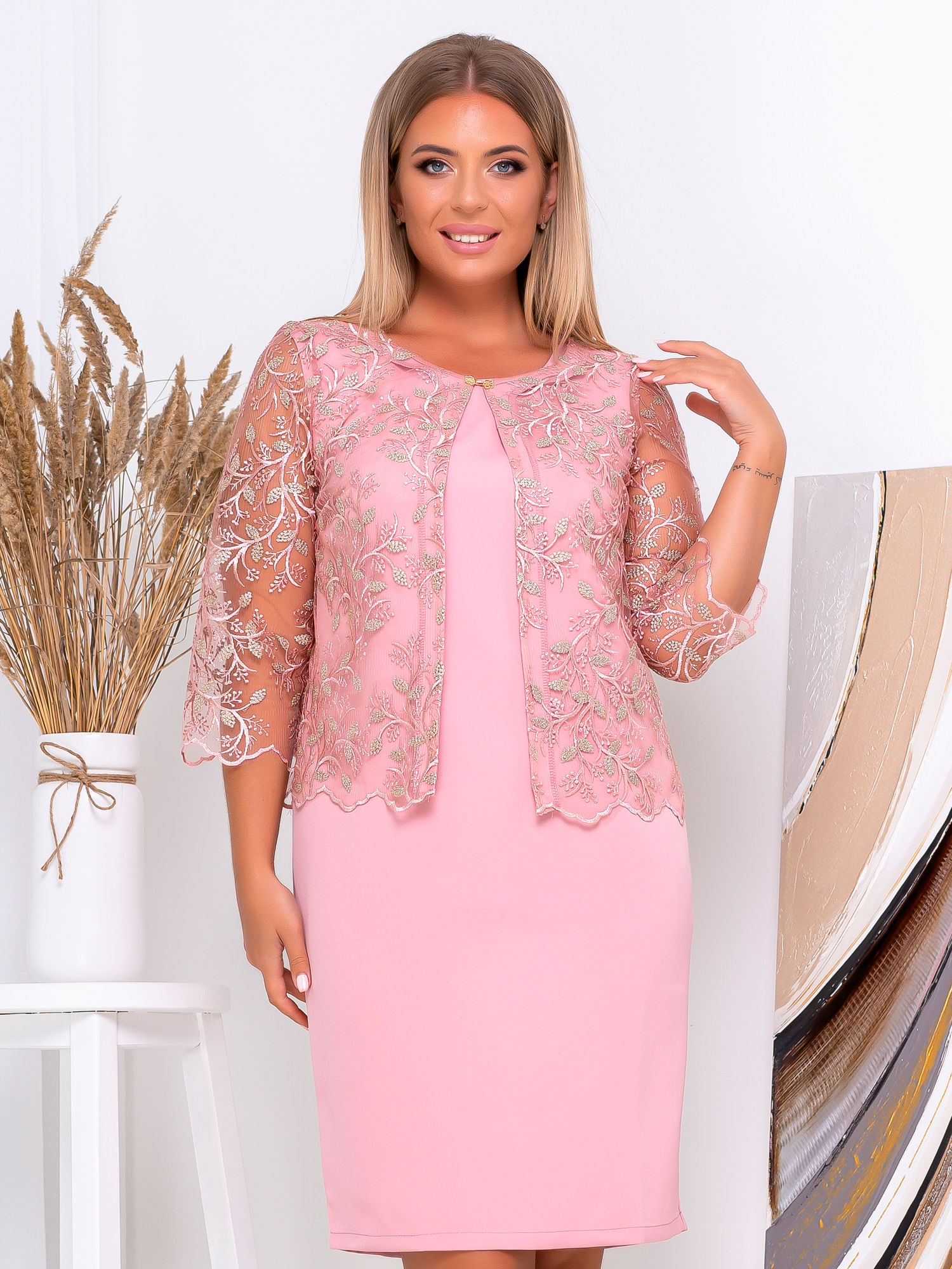 

Платье + накидка New Fashion 146  Пудра, Платье + накидка New Fashion 146 56 Пудра
