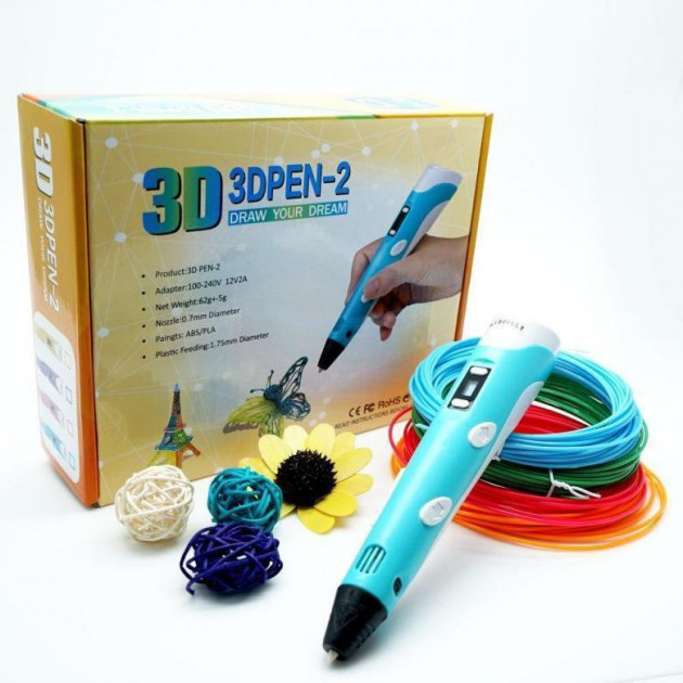 

3D Ручка с LCD Дисплеем, 209 Метров, 20 Цветов Пластика, Разноцветный набор, Yellow