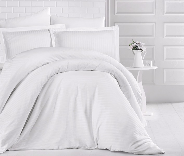 

Комплект постельного белья Clasy Stripe white, Двуспальный Евро Сатин 200х220 см, Турция