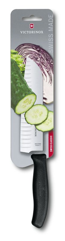 

Кухонный нож Victorinox SwissClassic Santoku 17см рифл. с чёрной ручкой (блистер) (68523.17B)