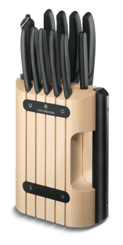 

Кухонный набор Victorinox SwissClassic Cutlery Block 11шт с чёрной ручкой с подставкой (9 ножей, точило, овощечи (67153.11)
