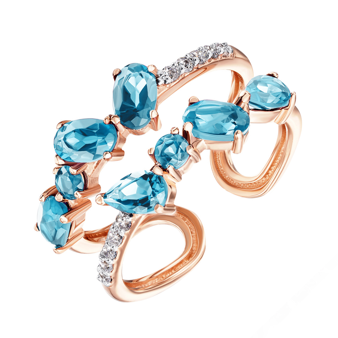 

Разомкнутое кольцо из красного золота с топазами и фианитами 000135596 16.5 размера