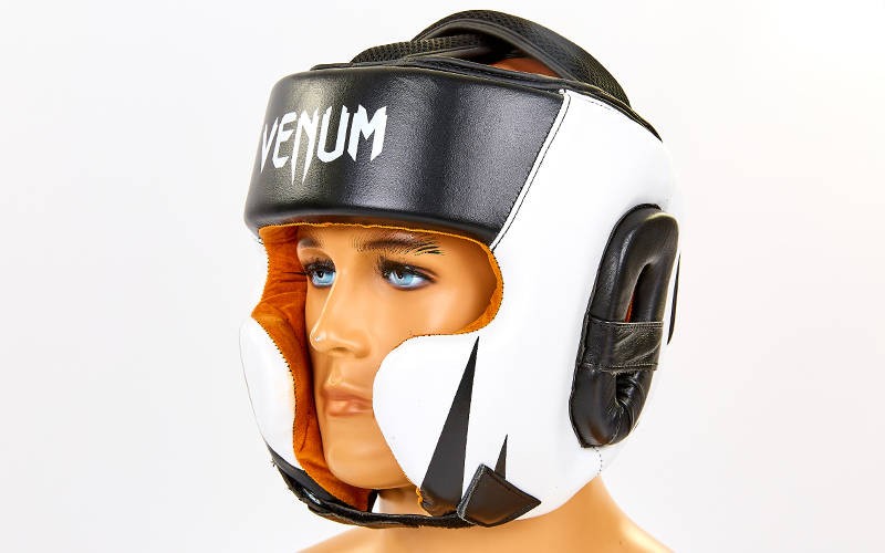 

Шлем боксерский в мексиканском стиле кожаный Venum BO-6652-BKW черный-белый Размер XL