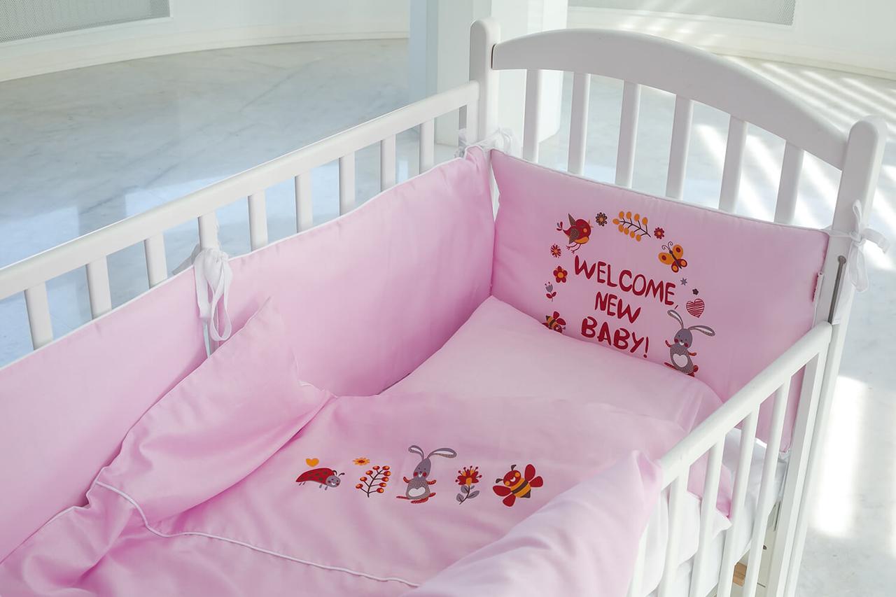 

Комплект постельного белья с бортиками Kiddy Fusion Сатин Welcome new baby 100х140 см Розовый