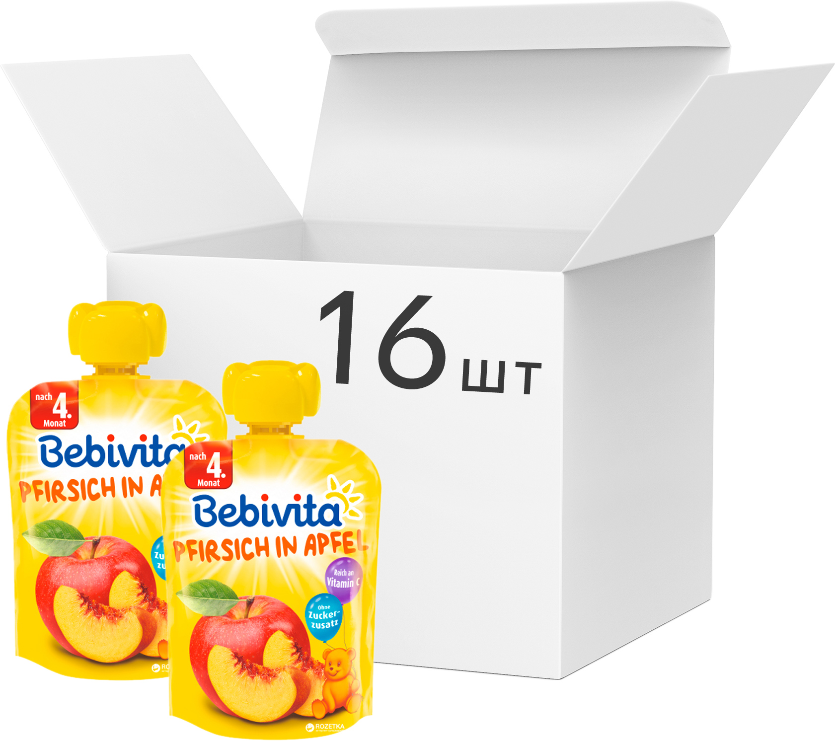 

Упаковка фруктового пюре Bebivita Яблоко-персик с 4 месяцев 90 г х 16 шт (4018852018568_4018852021469)