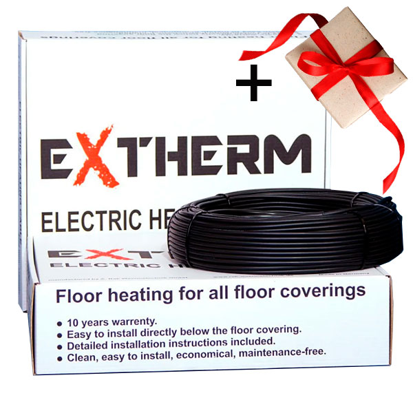 

Теплый пол Extherm двухжильный нагревательный кабель ETC ECO 20-1200 Вт + подарок