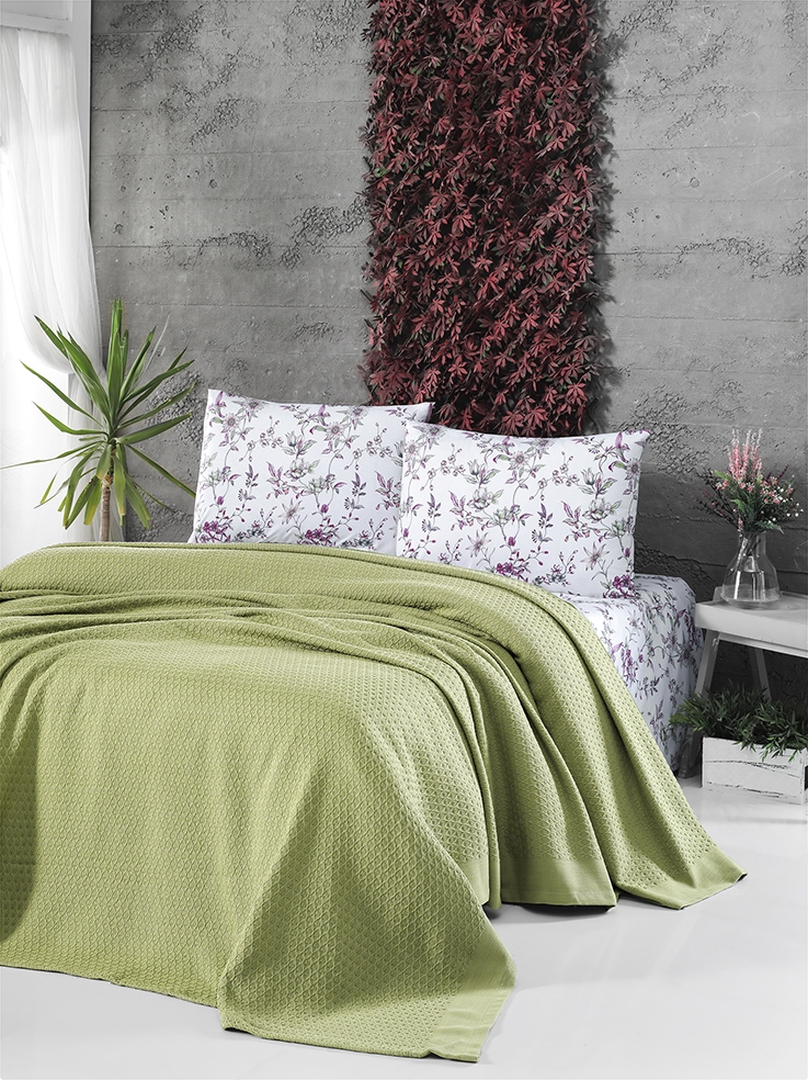 

Покрывало вафельное 230х250 с набором белья First Choice "Deluxe Pike Yesil"