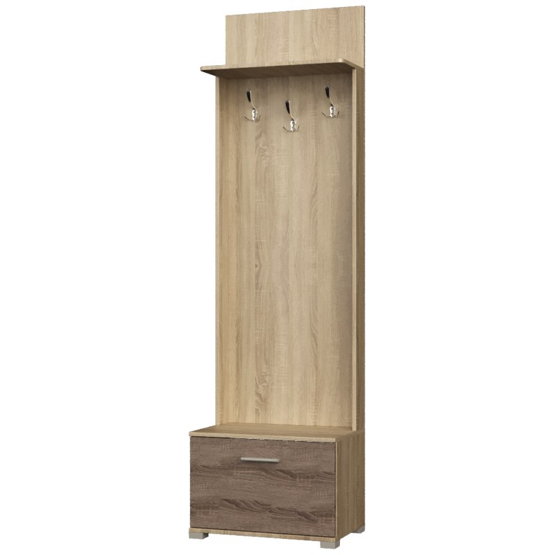 

Вешалка напольная в прихожую из ламинированного ДСП Бриз с тумбой для обуви дуб сонома/трюфель Эверест
