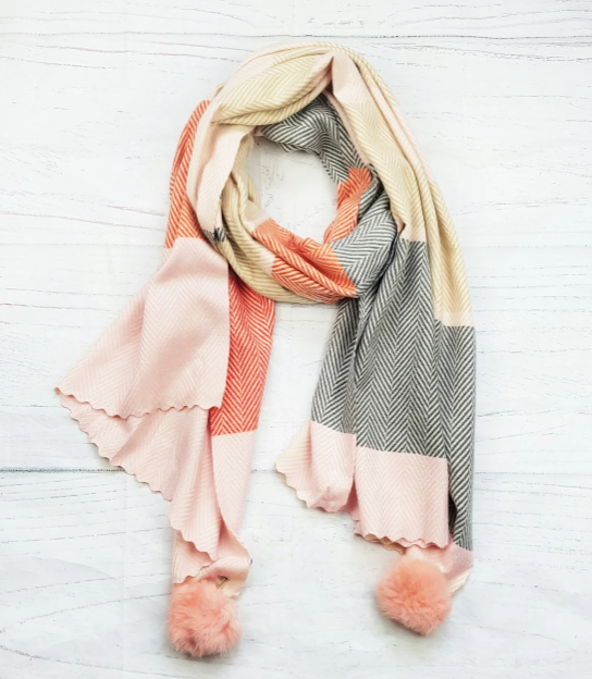 

Шарф Pashmina Николь с помпонами 180*60 см пудровый/оранжевый
