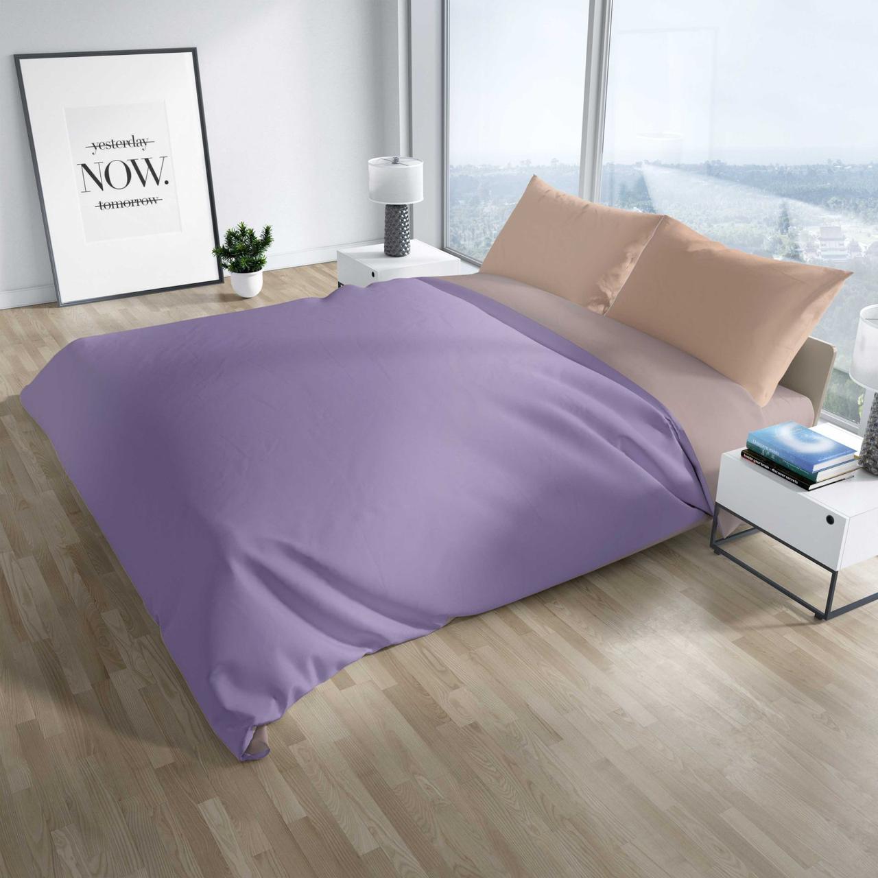 

Комплект постельного белья Облака Сатин Евро Сиреневый с Серым и Бежевым