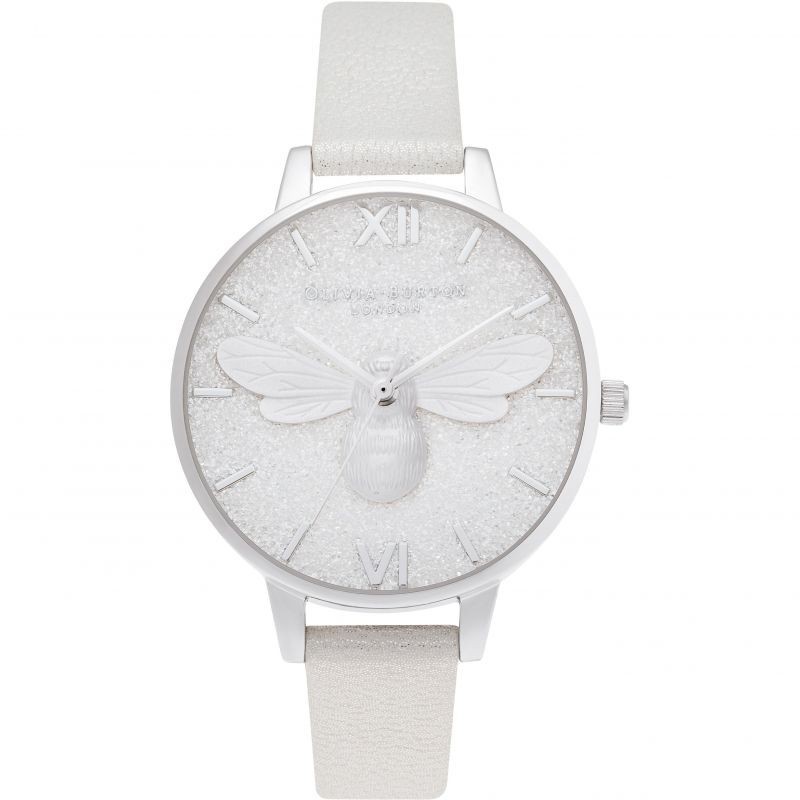

Женские часы Olivia Burton Glitter Dial Demi Dial Pearl Bee, Shimmer Pearl & Silver Watch OB16FB20